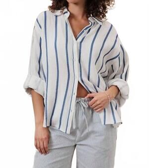 NEW SUNDAY EDITION striped gauze button down shirt in blue